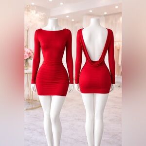 Hot Miami Styles Red Open Back Draped Bodycon Mini Dress